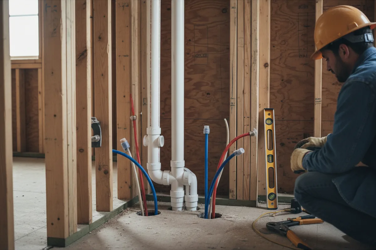 Drain and supply rough-in during Sump Pump Repair in Fountain Valley