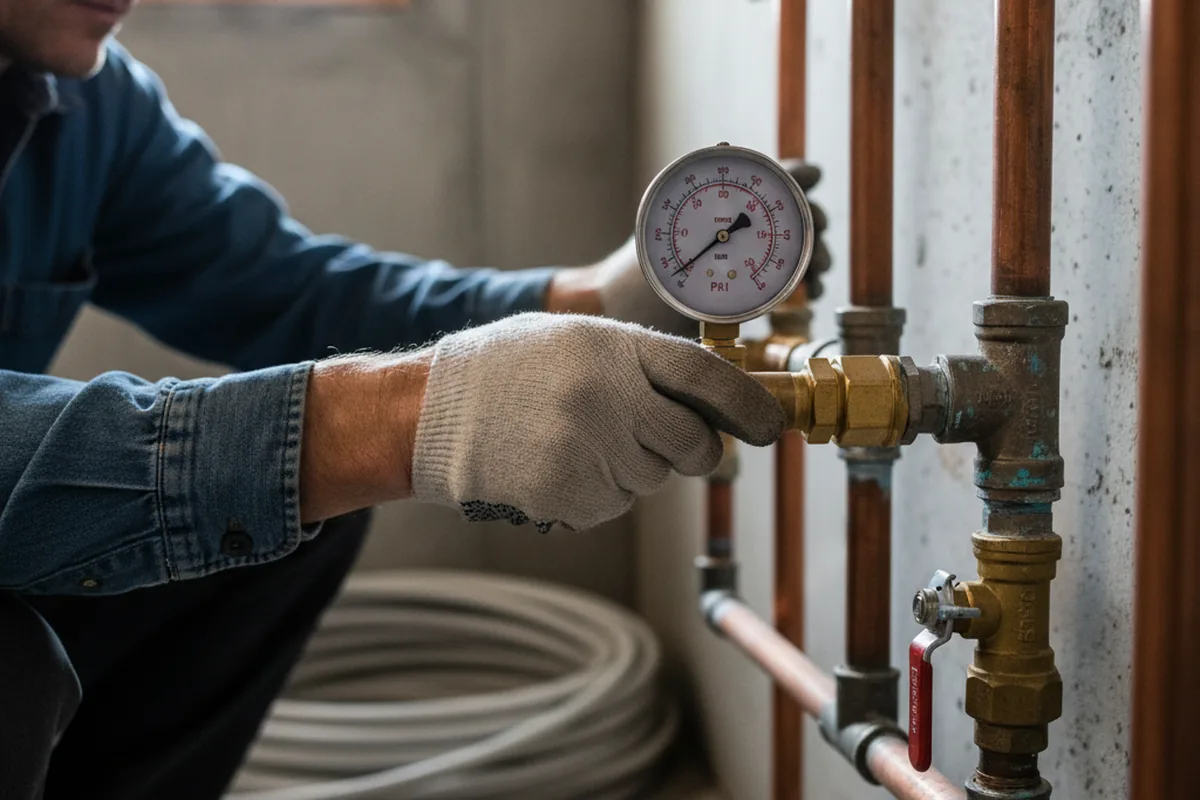 Pressure testing a repaired line during Water Line Repair in Fountain Valley